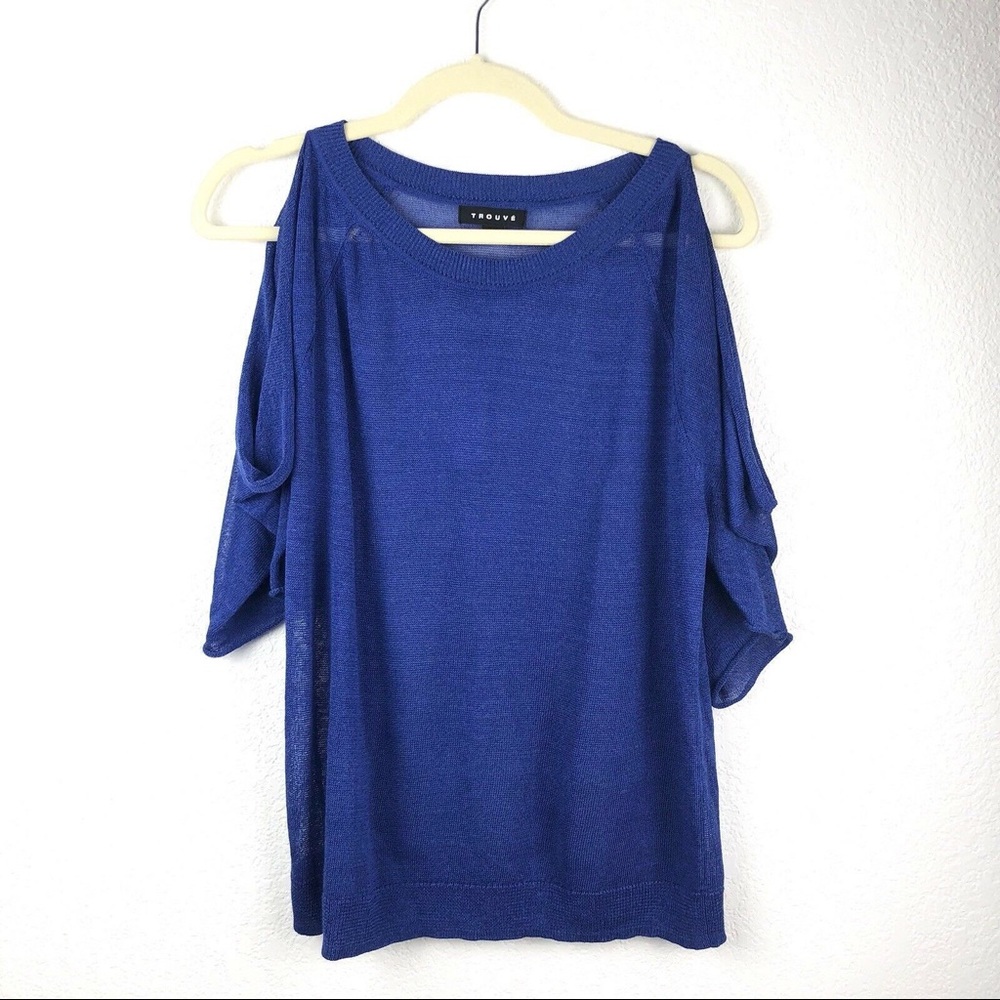 Trouve | Linen blend Cold Shoulder Sheer Sweater